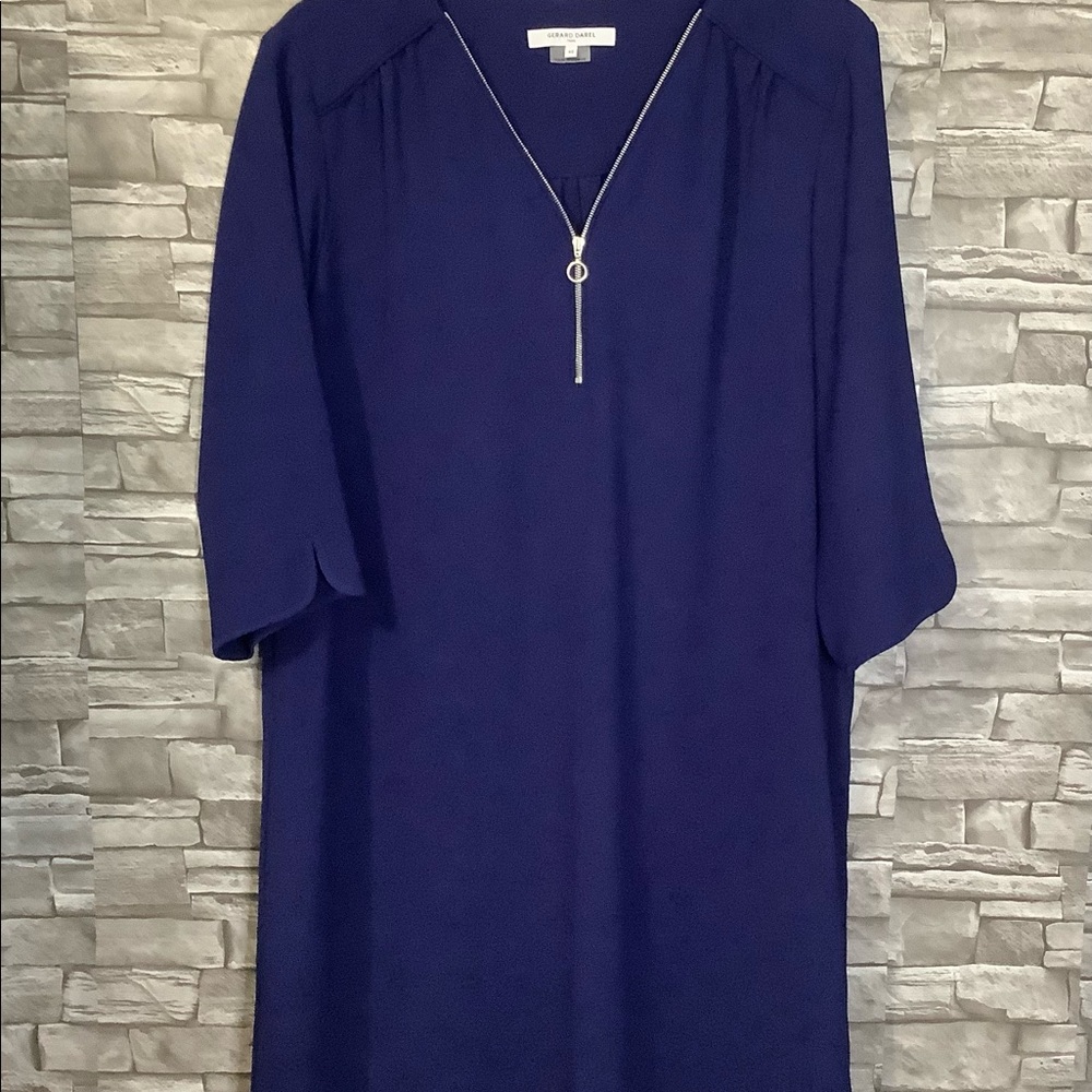Gerard Darel size 46 (US14) blue casual dress 3/4 sleeves (w503)